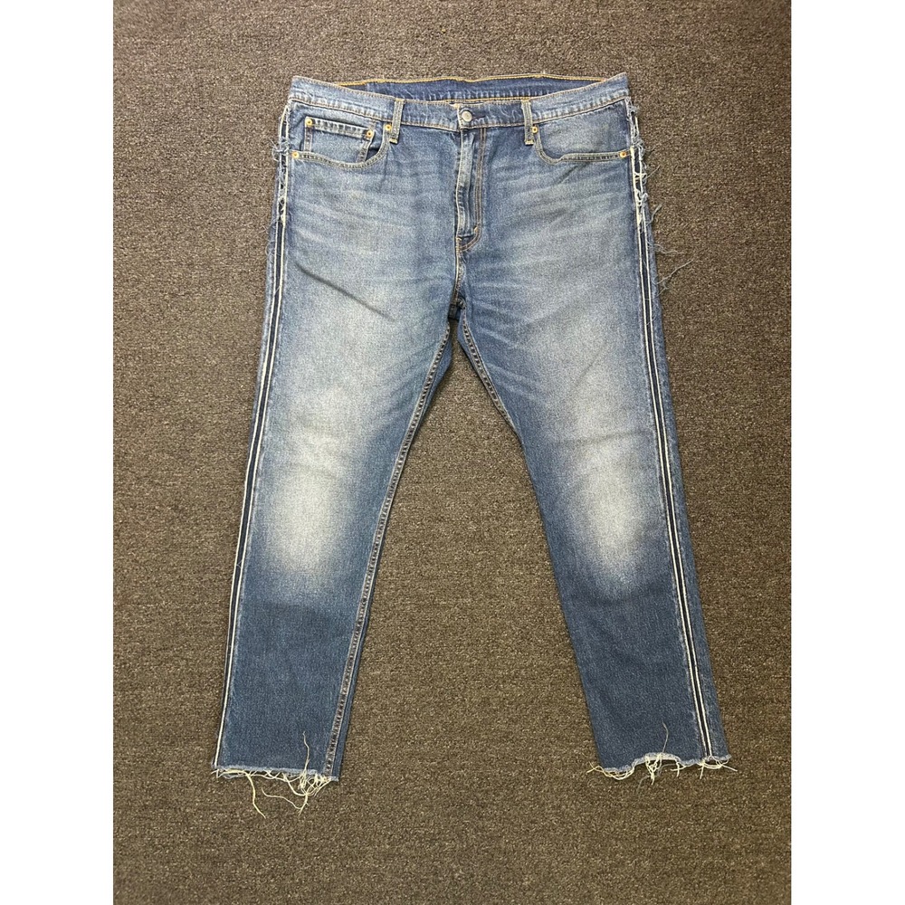 Levi's 512 Slim Taper Jeans Blue Mens 38x30 Side Stripe Raw Hem Distressed Skate